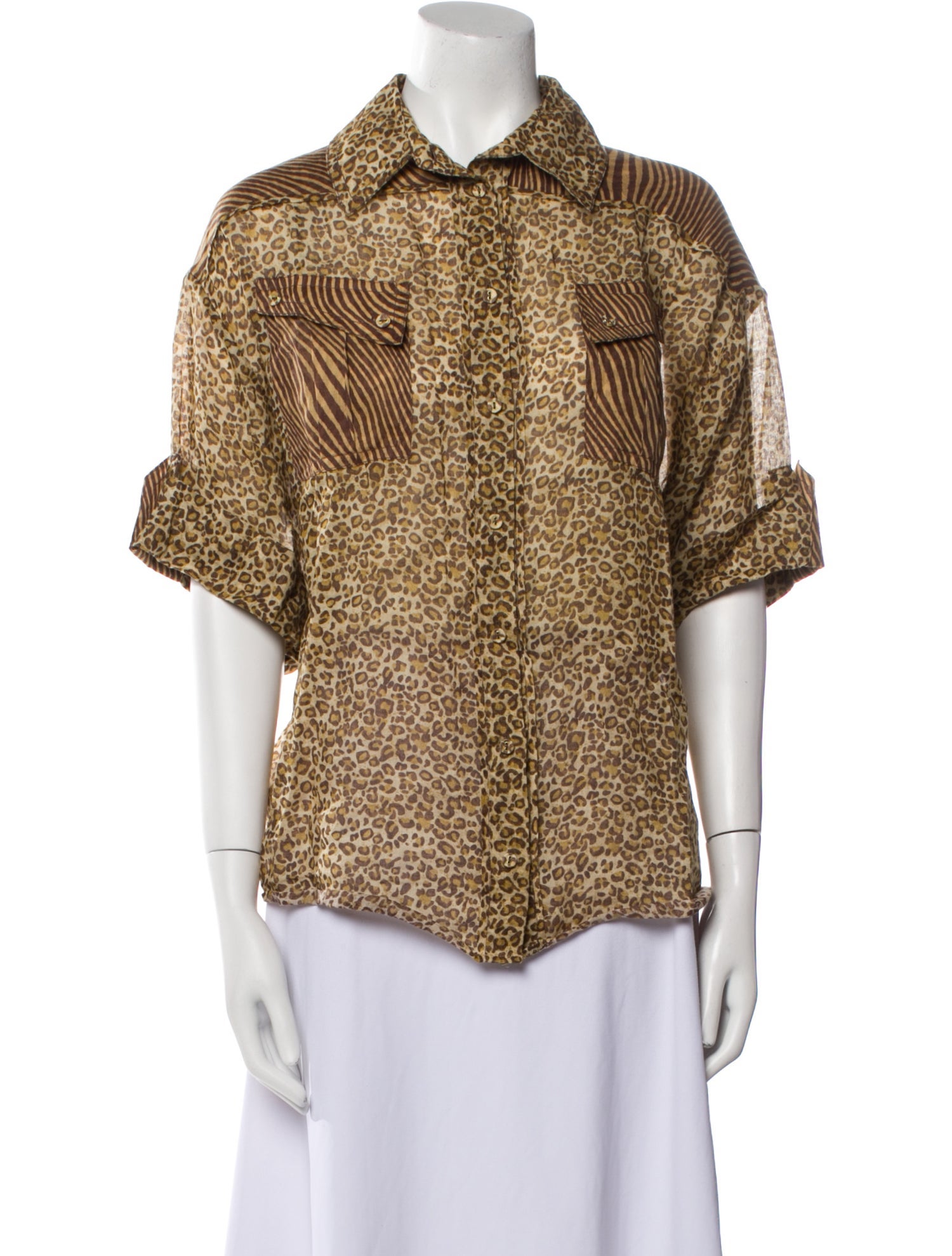 Zimmermann Animal Print Short Sleeve Button-Up Top