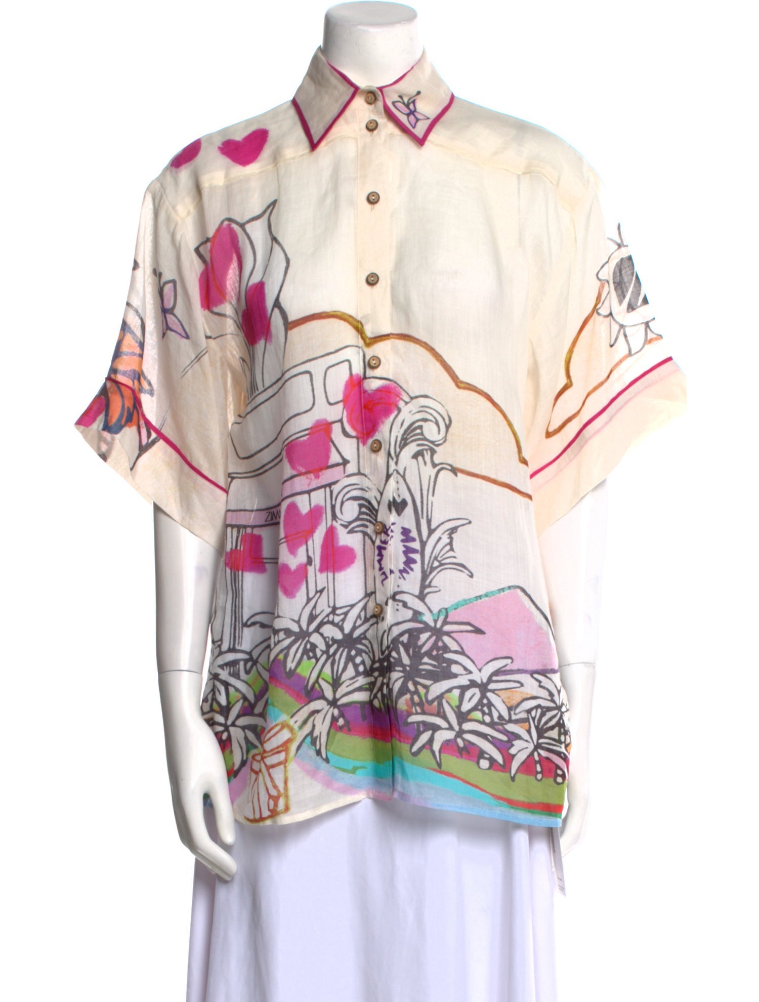 Zimmermann Printed Short Sleeve Button-Up Top w/ Tags