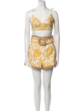 Zimmermann Floral Print Fringe Trim Accent Short Set