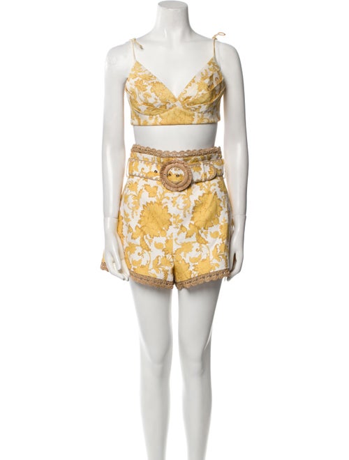 Zimmermann Floral Print Fringe Trim Accent Short Set