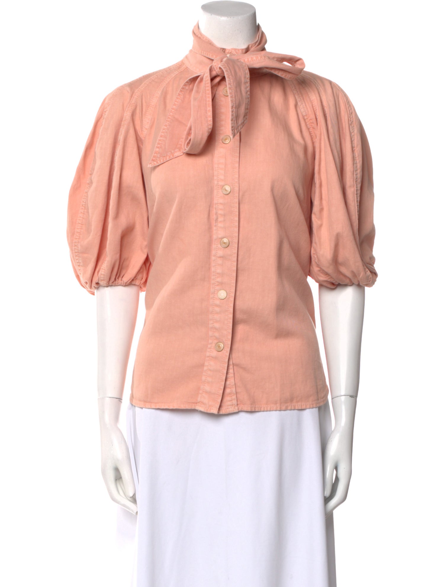 Zimmermann Mock Neck Short Sleeve Button-Up Top