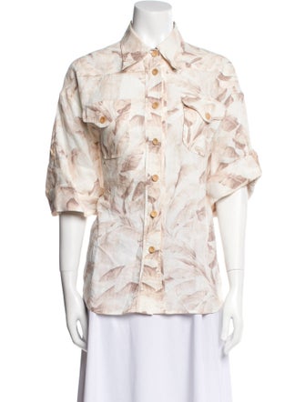 Zimmermann Printed Short Sleeve Button-Up Top
