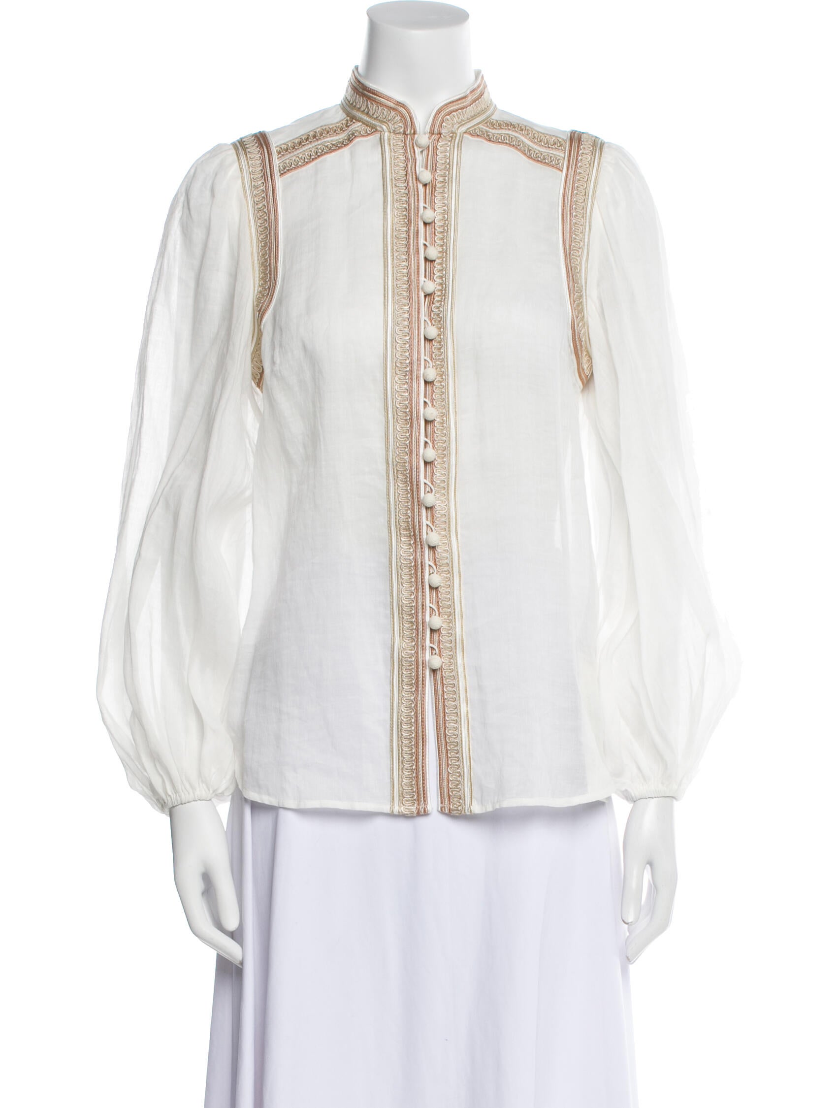 Zimmermann Mock Neck Long Sleeve Button-Up Top