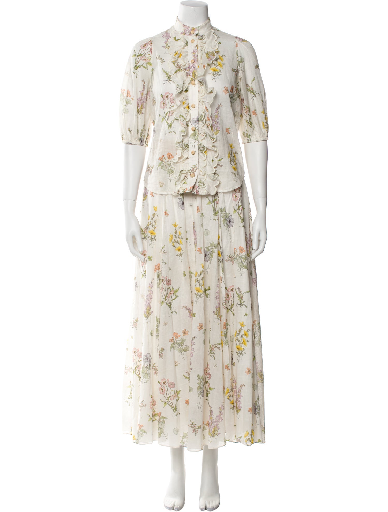 Zimmermann Floral Print Embroidered Accent Skirt Suit