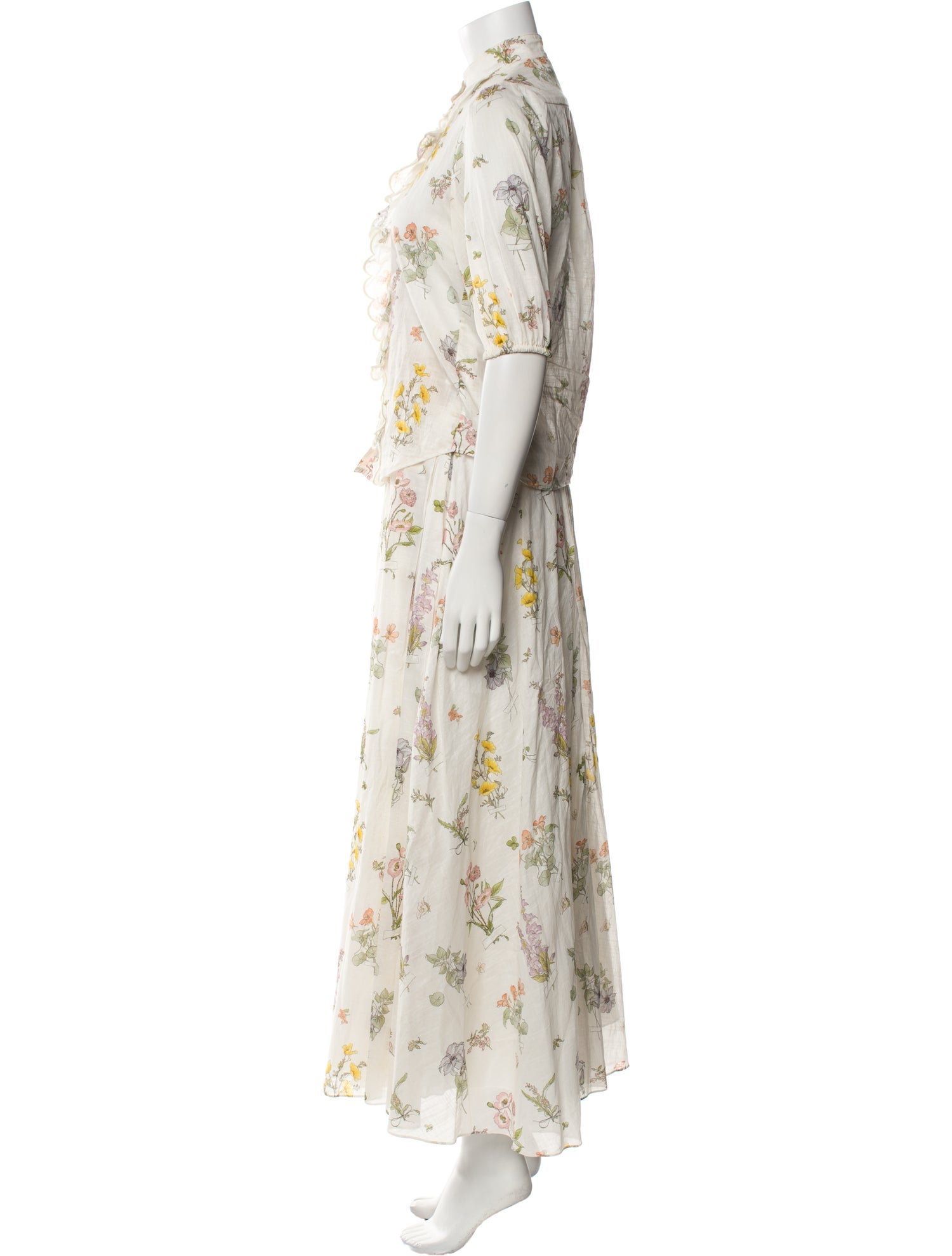 Zimmermann Floral Print Embroidered Accent Skirt Suit