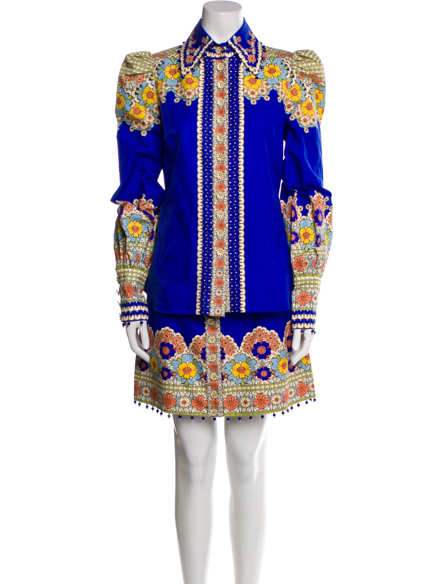 Zimmermann Floral Print Beaded Accents Skirt Suit