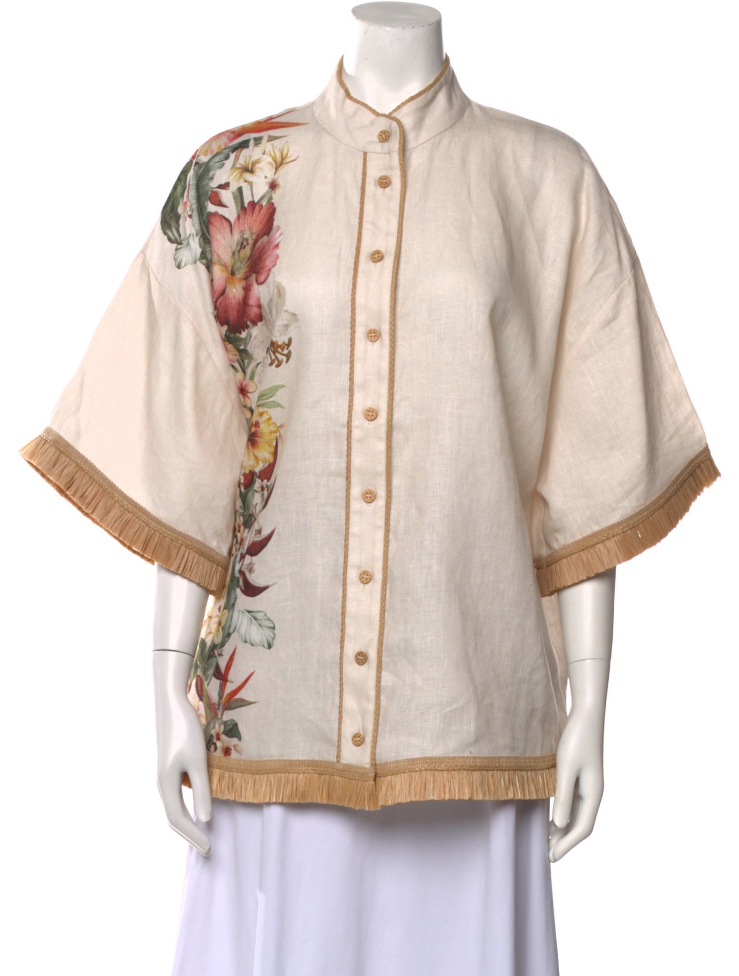 Zimmermann Linen Graphic Print Button-Up Top