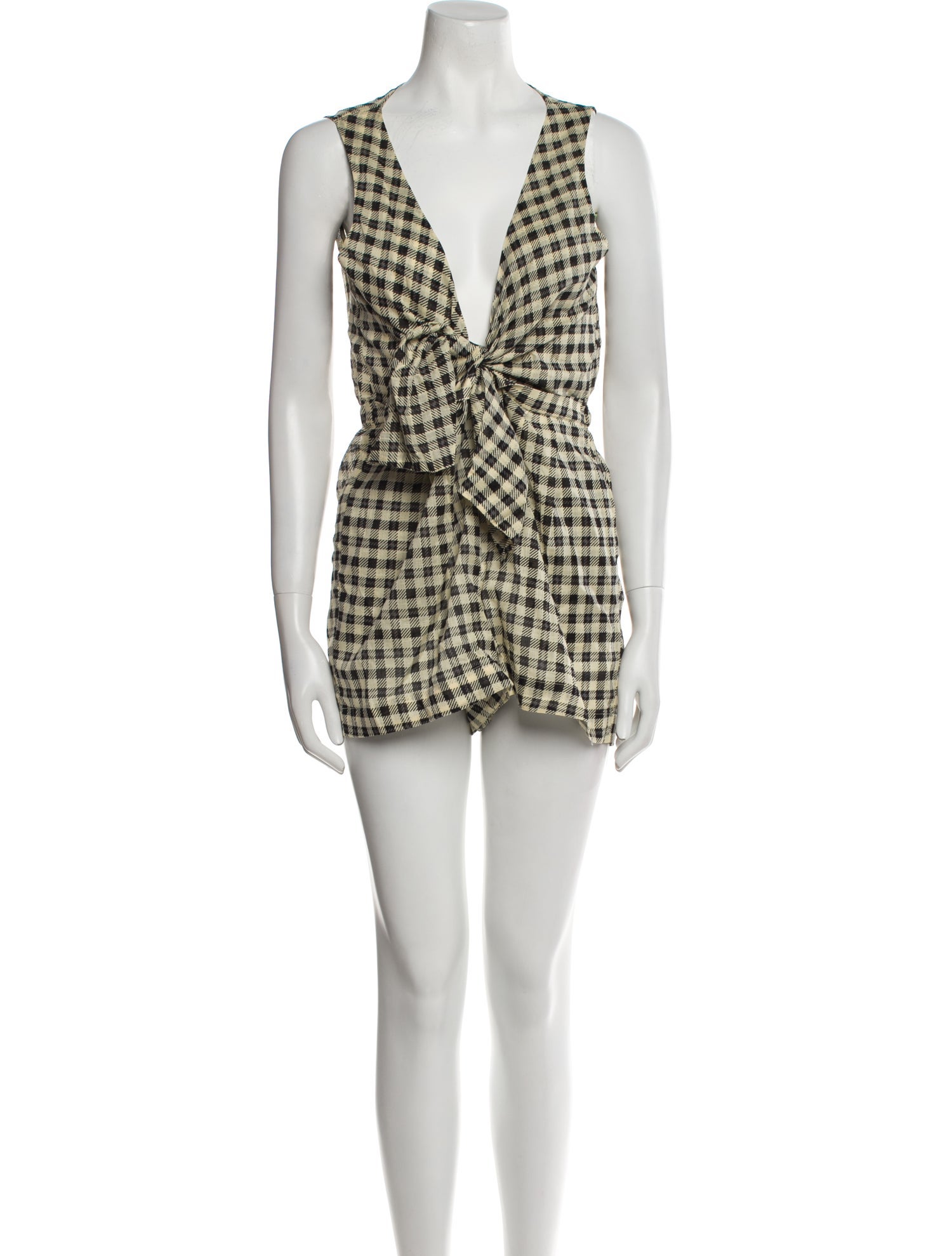 Zimmermann Plaid Print V-Neck Romper