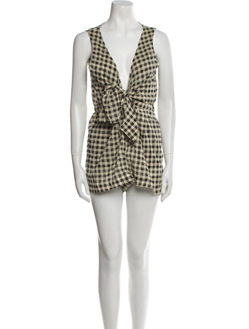 Zimmermann Plaid Print V-Neck Romper