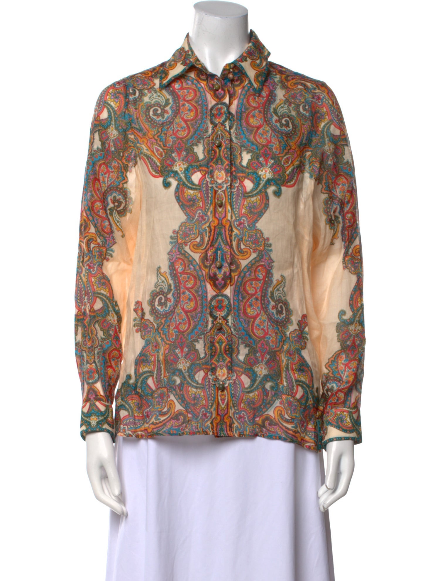 Zimmermann Printed Long Sleeve Button-Up Top