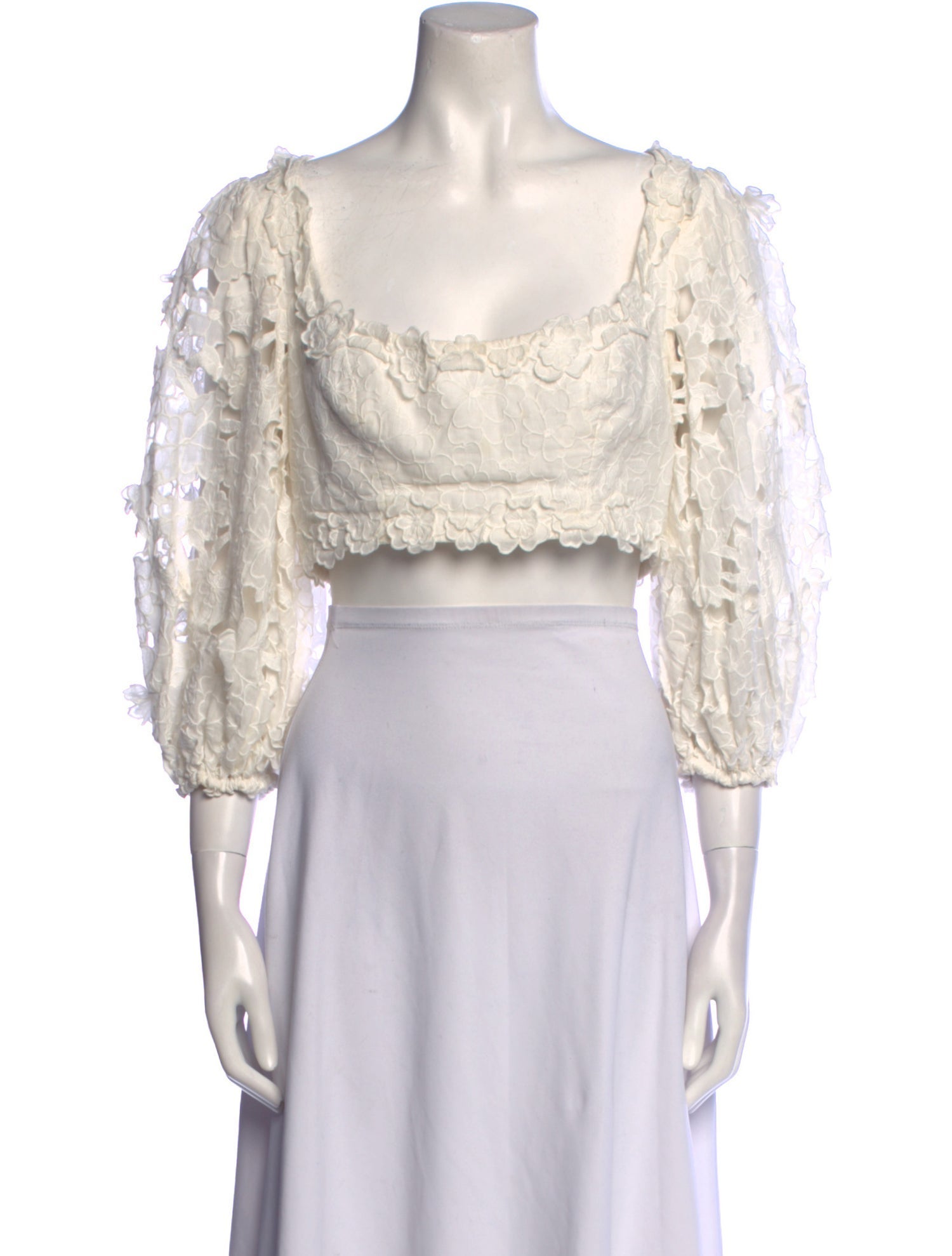 Zimmermann Square Neckline Three-Quarter Sleeve Crop Top