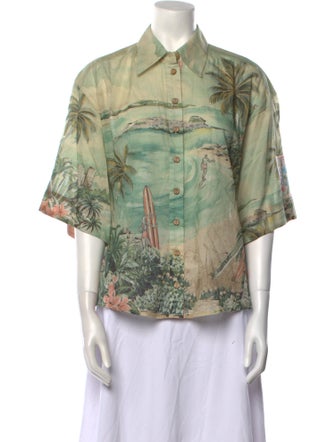 Zimmermann Printed Three-Quarter Sleeve Button-Up Top