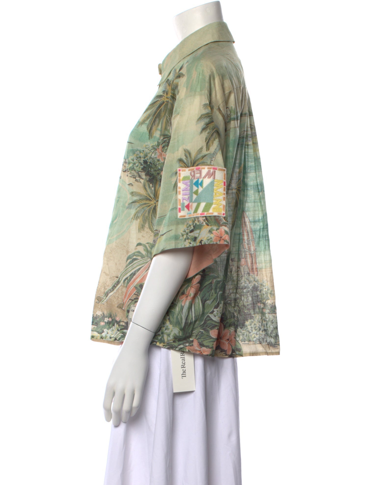 Zimmermann Printed Three-Quarter Sleeve Button-Up Top