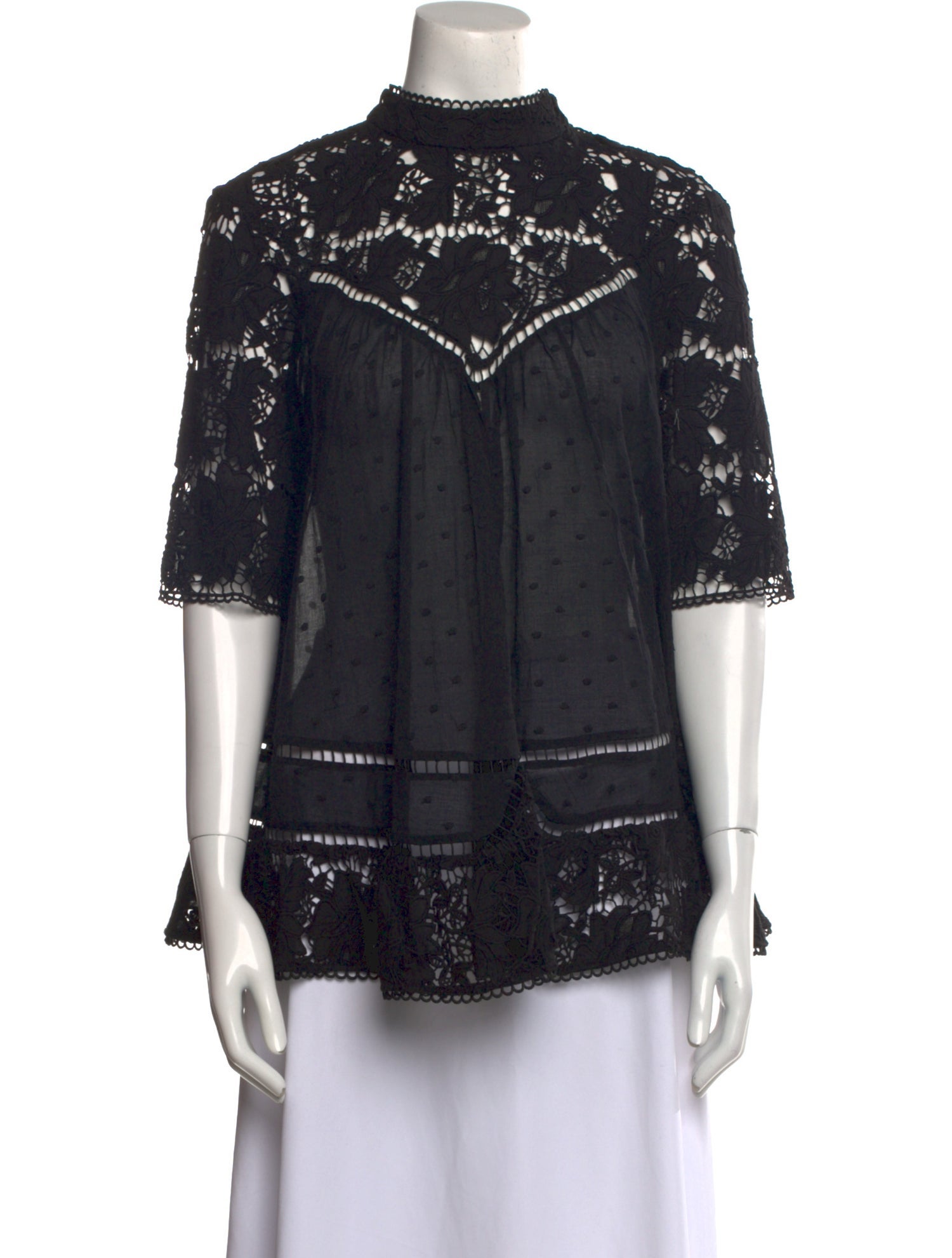 Zimmermann Lace Pattern Mock Neck Blouse