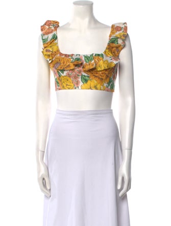 Zimmermann Linen Floral Print Crop Top