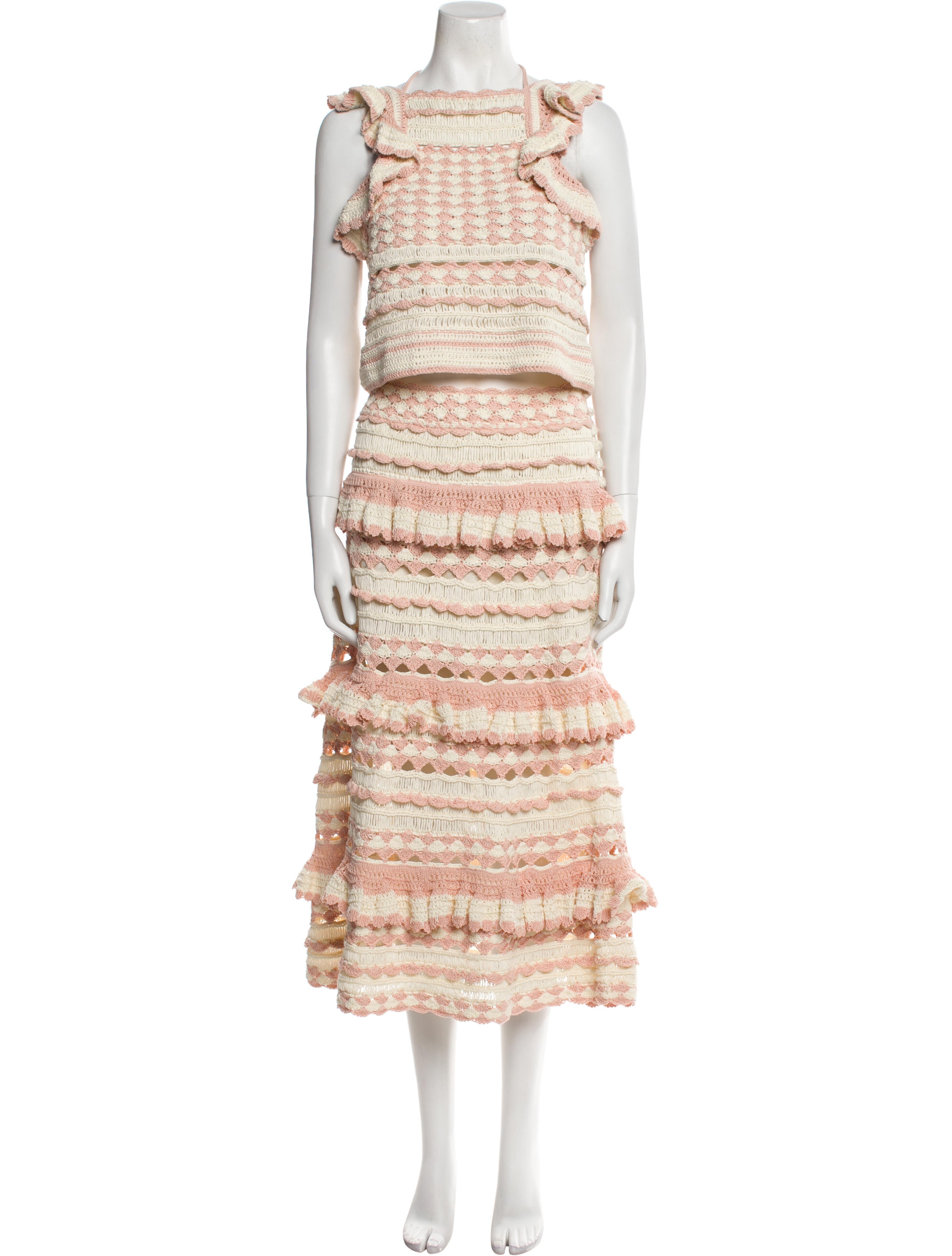 Zimmermann Striped Crochet Trim Skirt Set