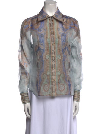 Zimmermann Linen Paisley Print Button-Up Top