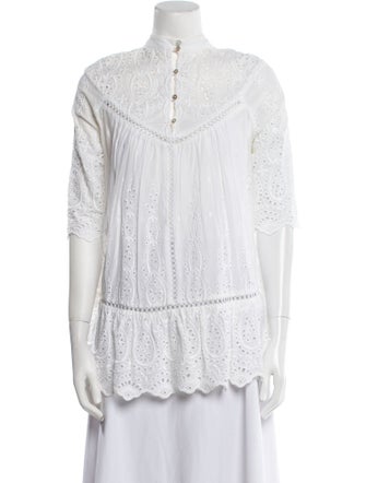 Zimmermann Mock Neck Three-Quarter Sleeve Blouse