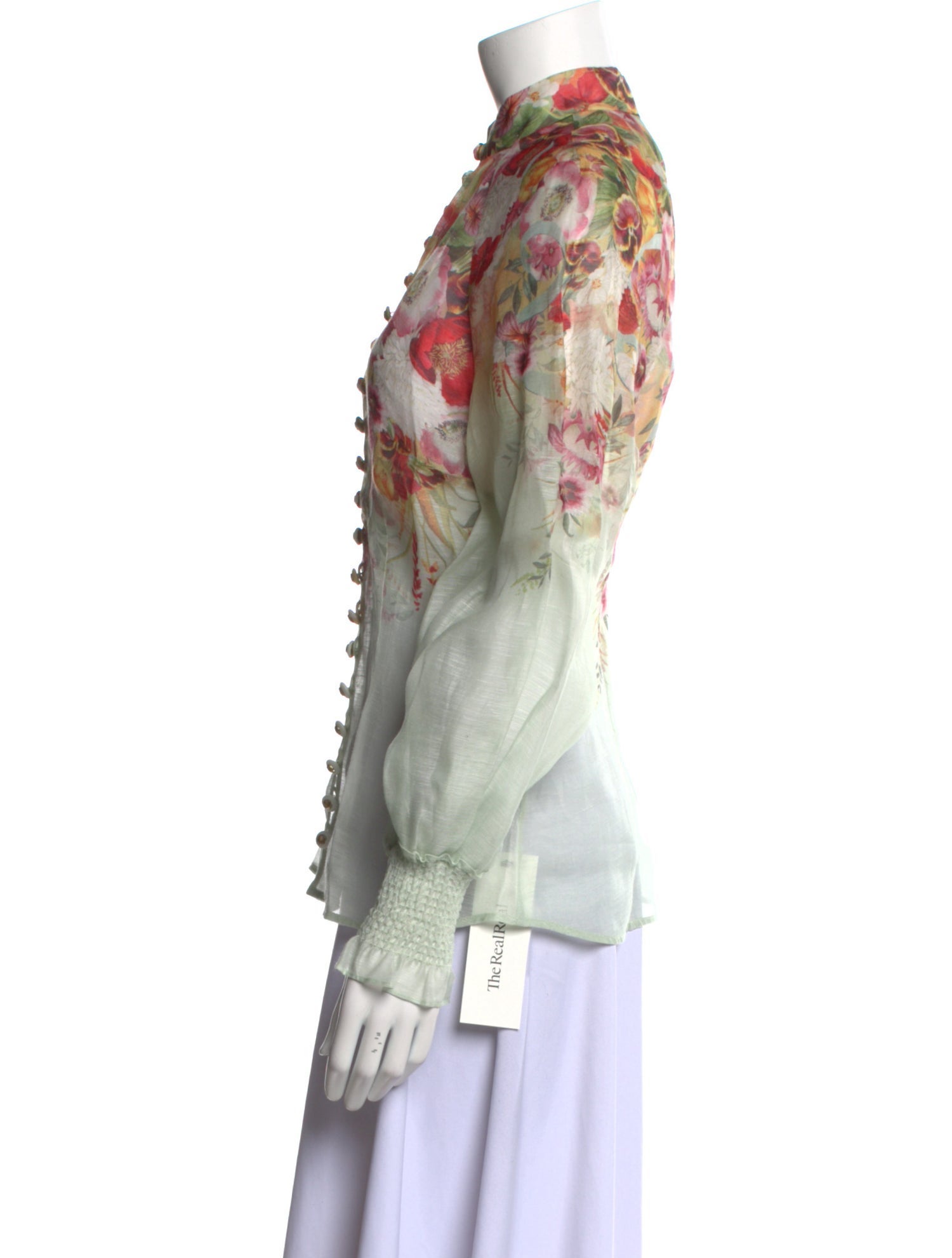 Zimmermann Floral Print Mock Neck Button-Up Top