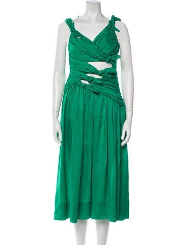 Pre-owned Zimmermann Linen Midi Length Dress In Green