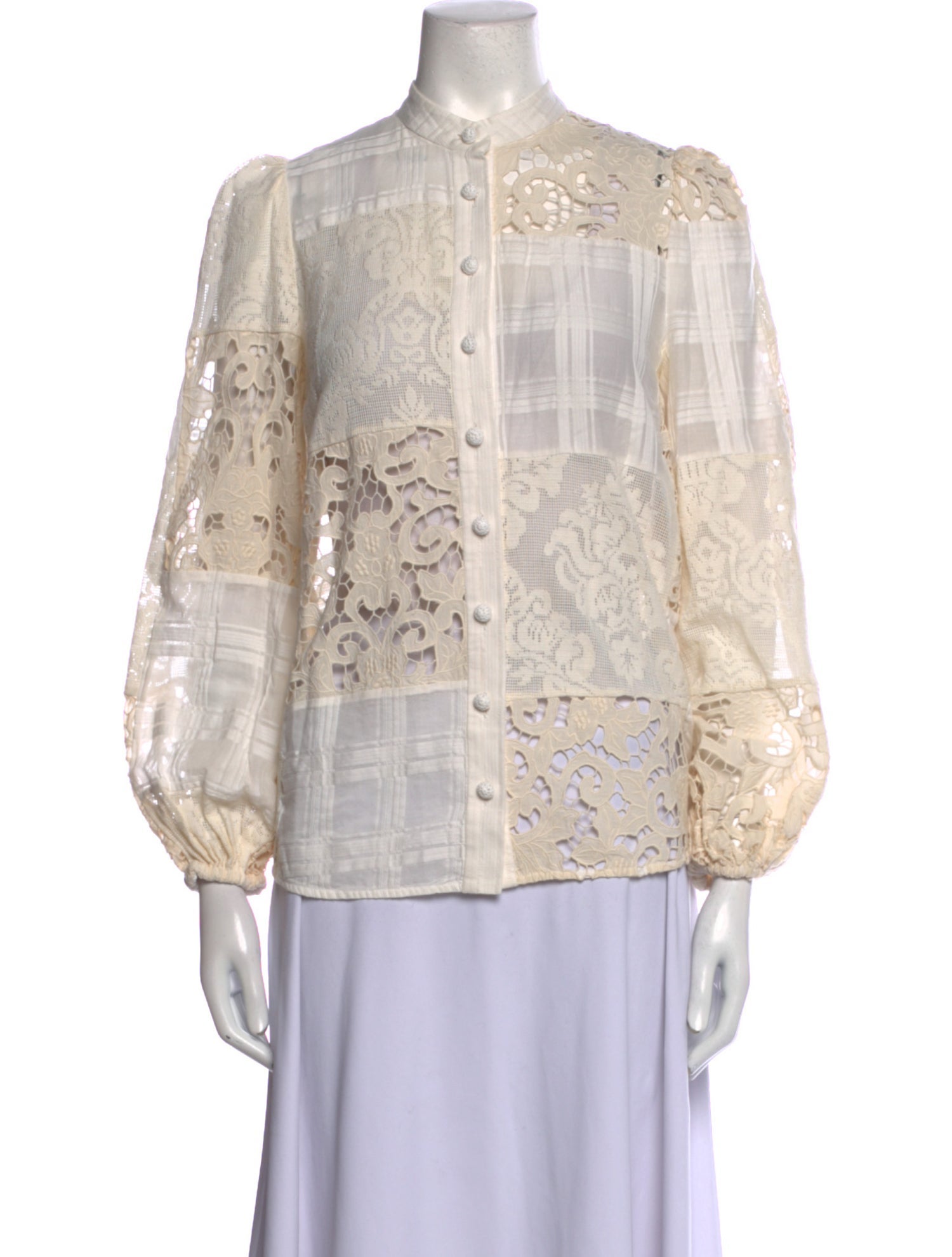 Zimmermann Lace Pattern Mock Neck Blouse