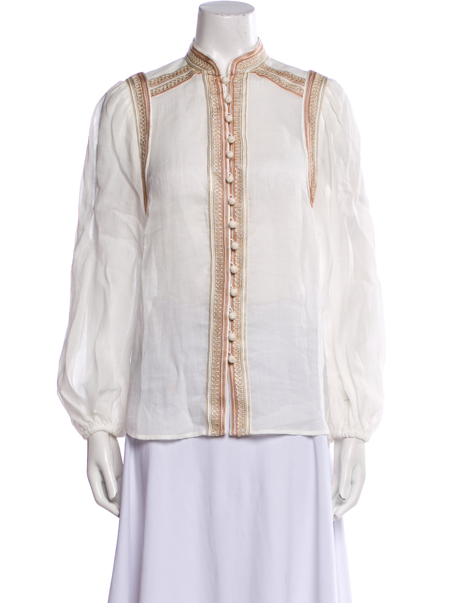Zimmermann Mock Neck Long Sleeve Button-Up Top