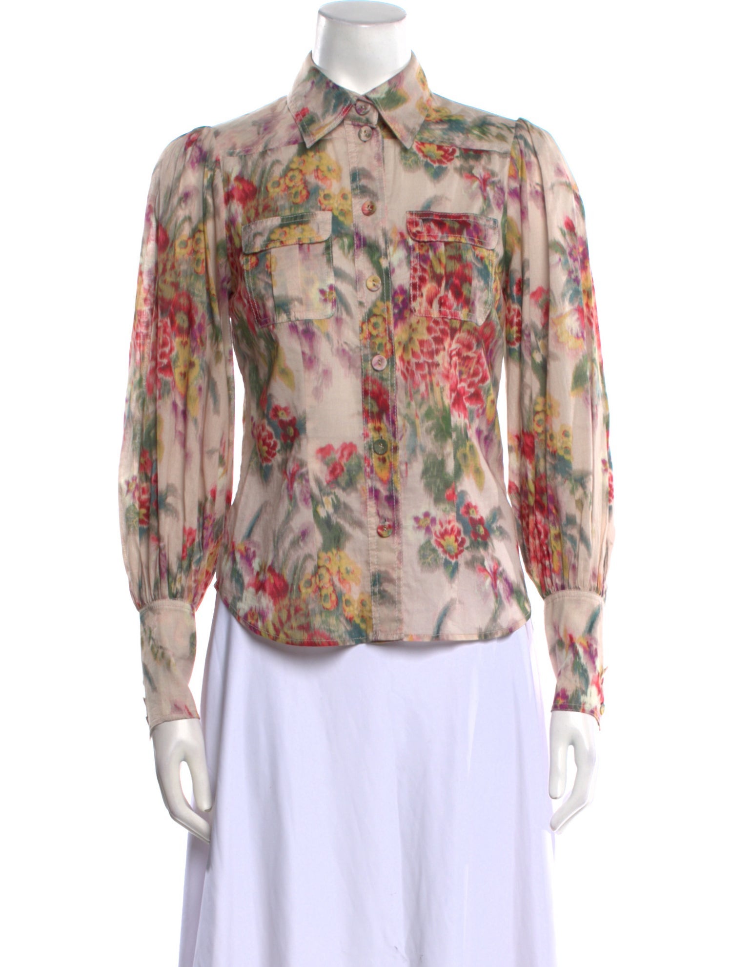 Zimmermann Floral Print Three-Quarter Sleeve Button-Up Top