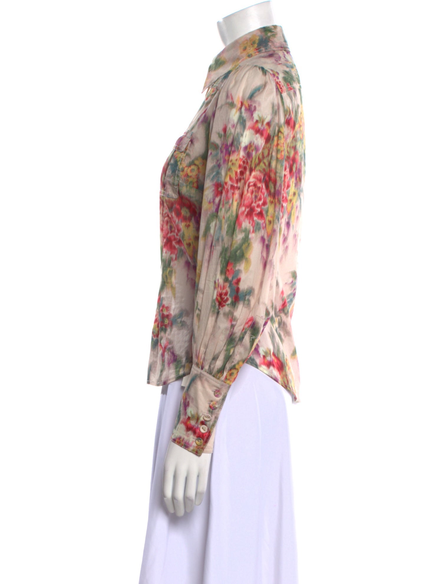 Zimmermann Floral Print Three-Quarter Sleeve Button-Up Top