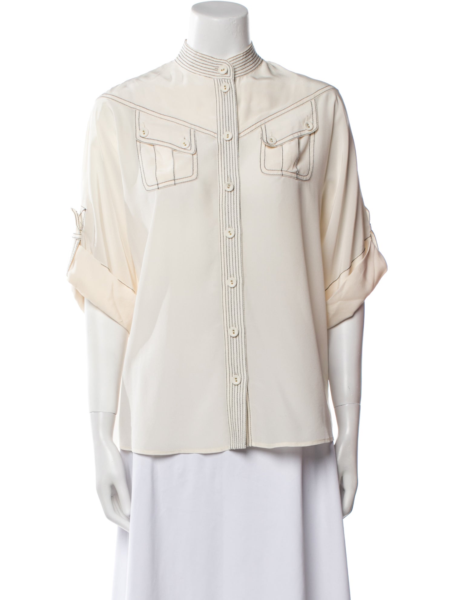 Zimmermann Silk Mock Neck Button-Up Top