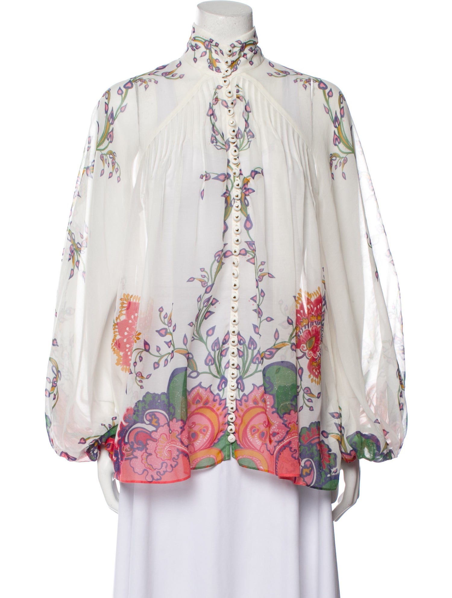 Zimmermann Floral Print Mock Neck Blouse
