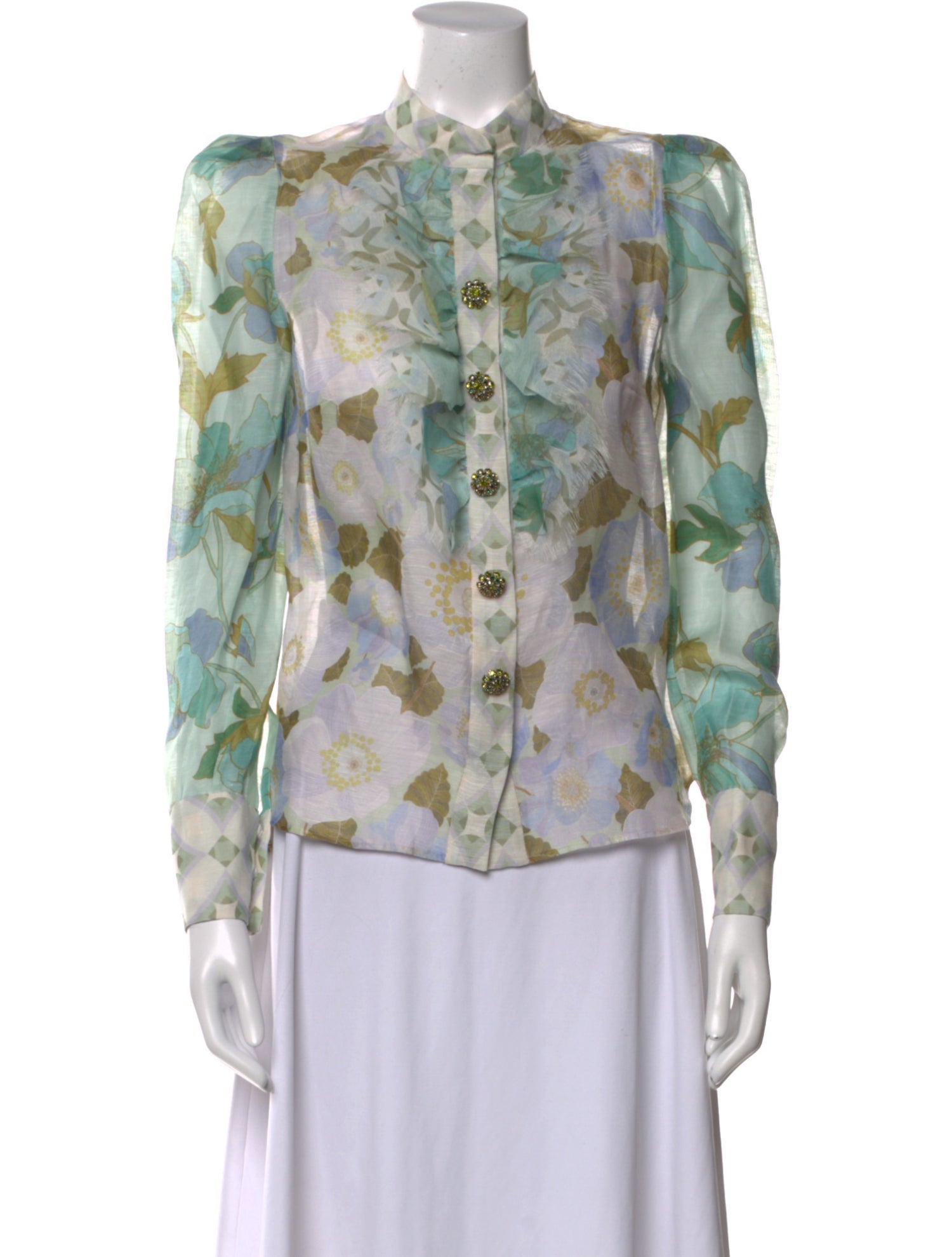 Zimmermann Floral Print Mock Neck Blouse