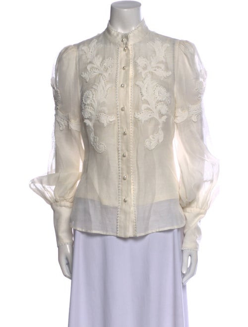 Zimmermann Mock Neck Long Sleeve Button-Up Top