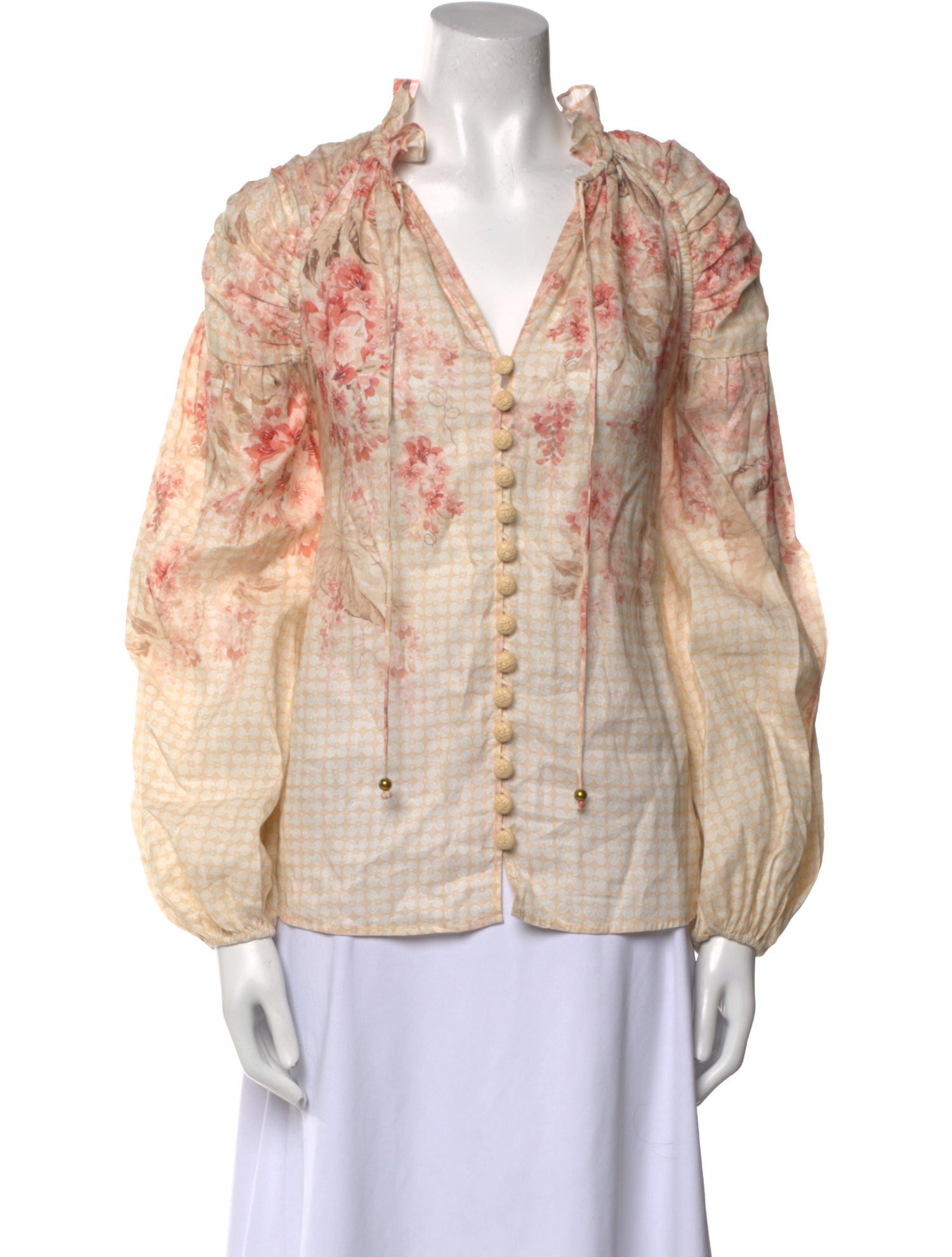 Zimmermann Printed V-Neck Button-Up Top w/ Tags