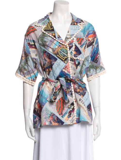 Zimmermann Printed Three-Quarter Sleeve Button-Up Top