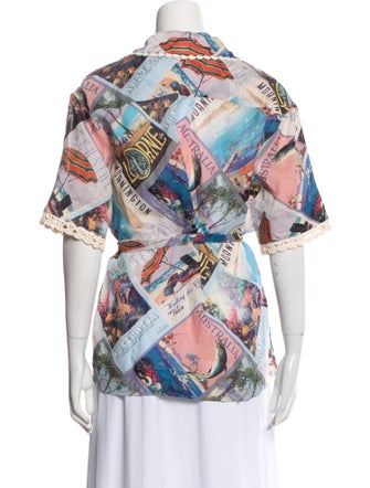 Zimmermann Printed Three-Quarter Sleeve Button-Up Top