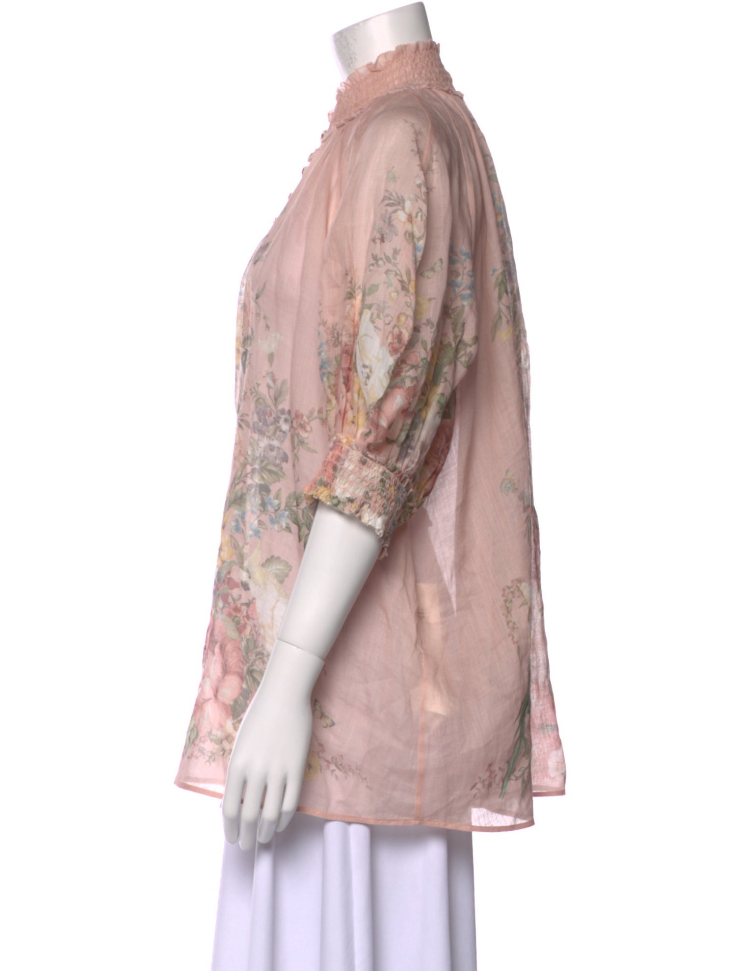 Zimmermann Floral Print Mock Neck Button-Up Top