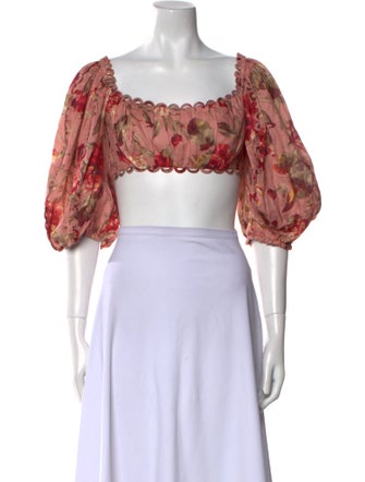 Zimmermann Linen Floral Print Crop Top