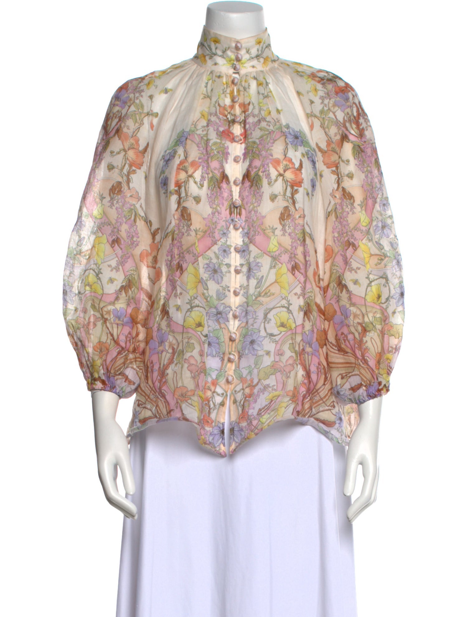 Zimmermann Floral Print Mock Neck Blouse