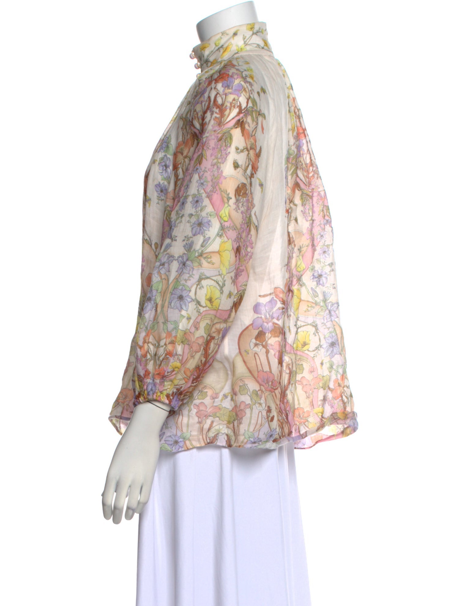 Zimmermann Floral Print Mock Neck Blouse