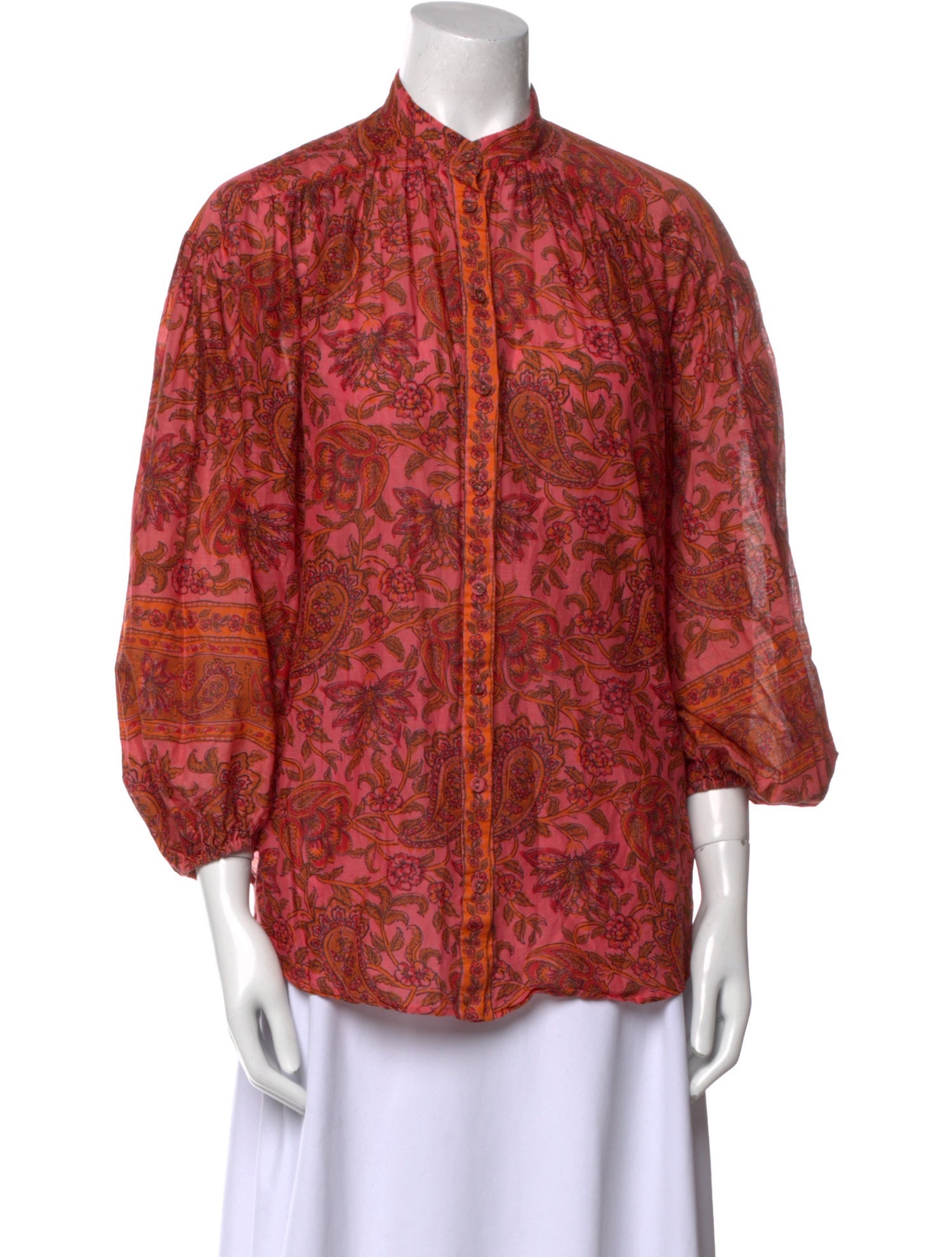 Zimmermann Printed Mock Neck Button-Up Top