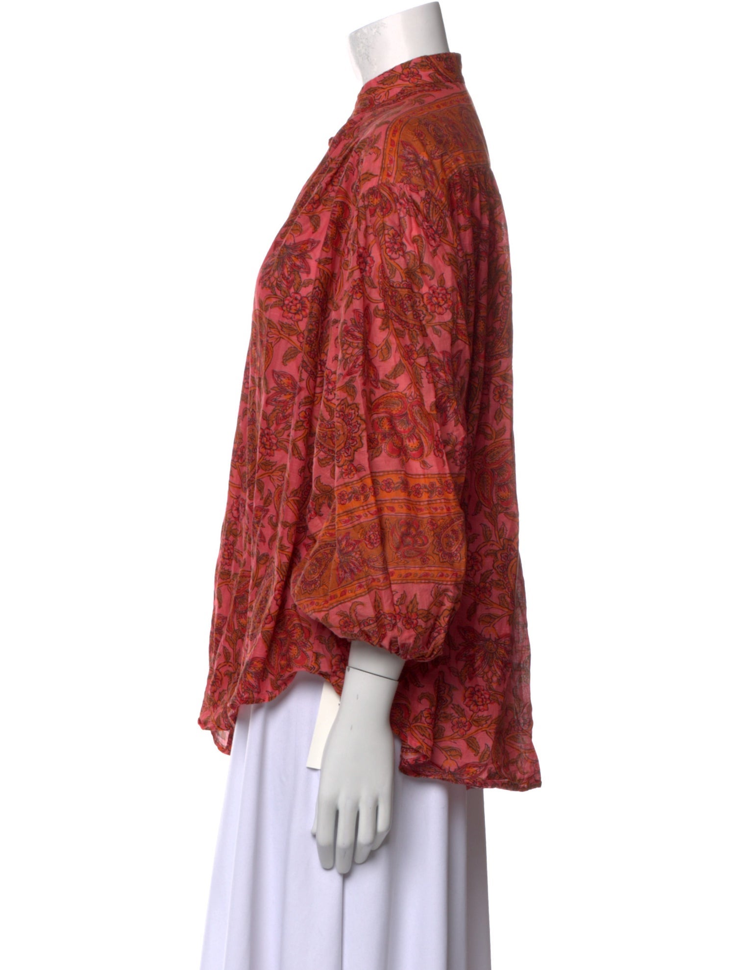 Zimmermann Printed Mock Neck Button-Up Top