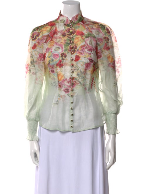 Zimmermann Linen Floral Print Button-Up Top