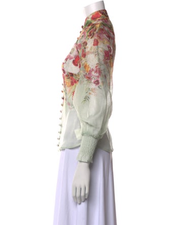 Zimmermann Linen Floral Print Button-Up Top
