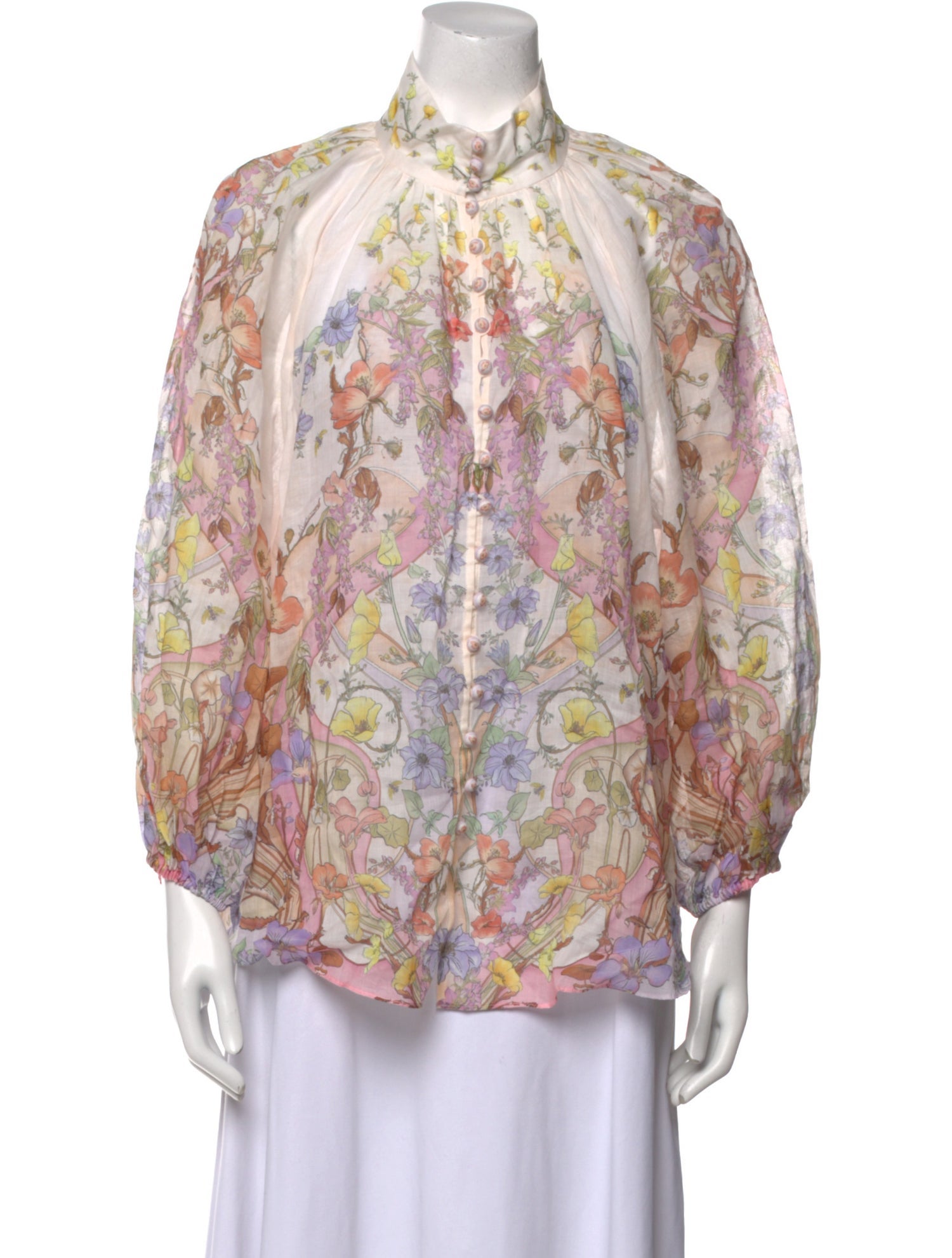 Zimmermann Floral Print Mock Neck Blouse