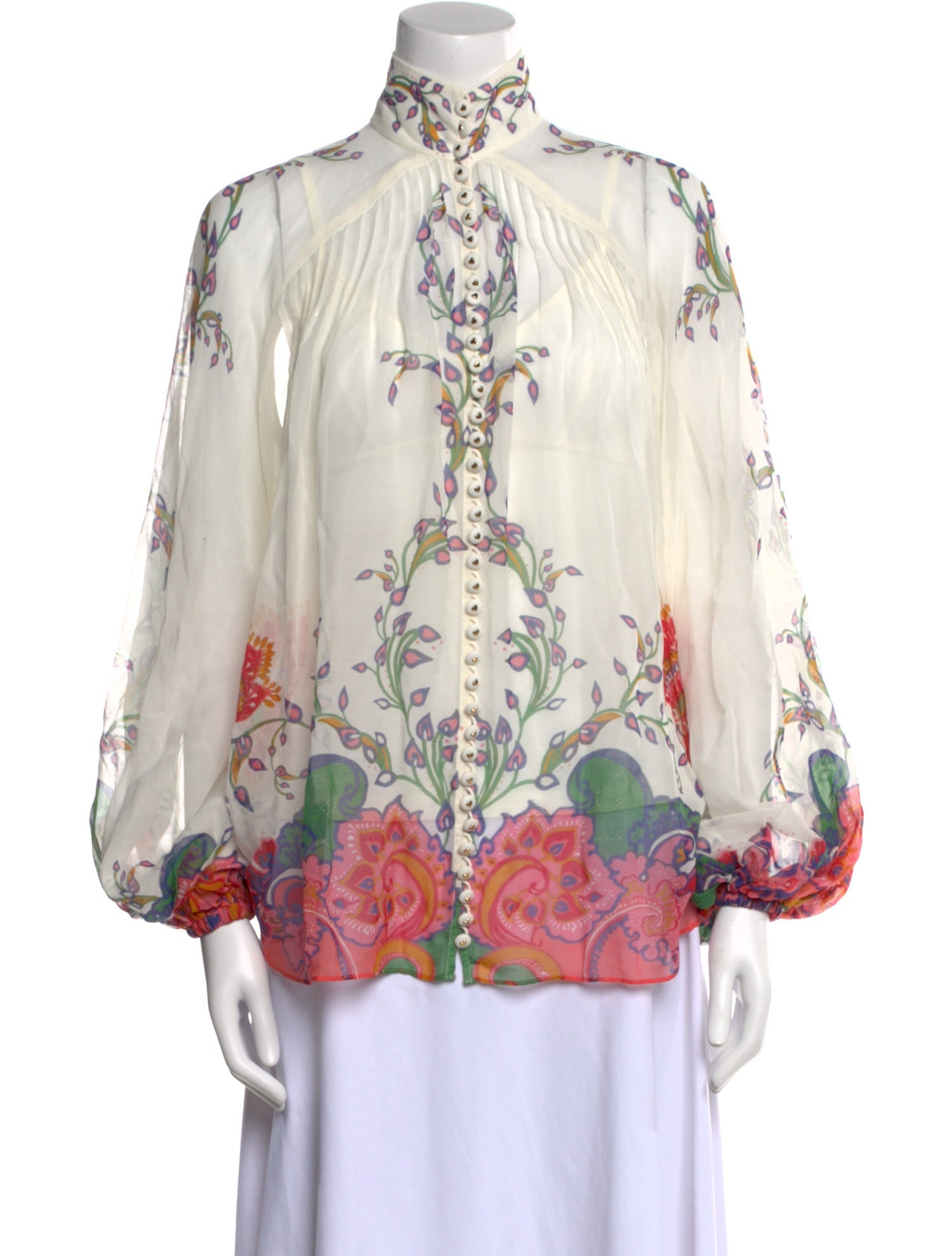 Zimmermann Floral Print Mock Neck Blouse