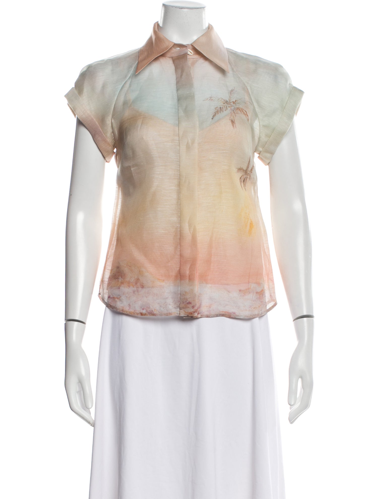 Zimmermann Linen Tie-Dye Print Button-Up Top