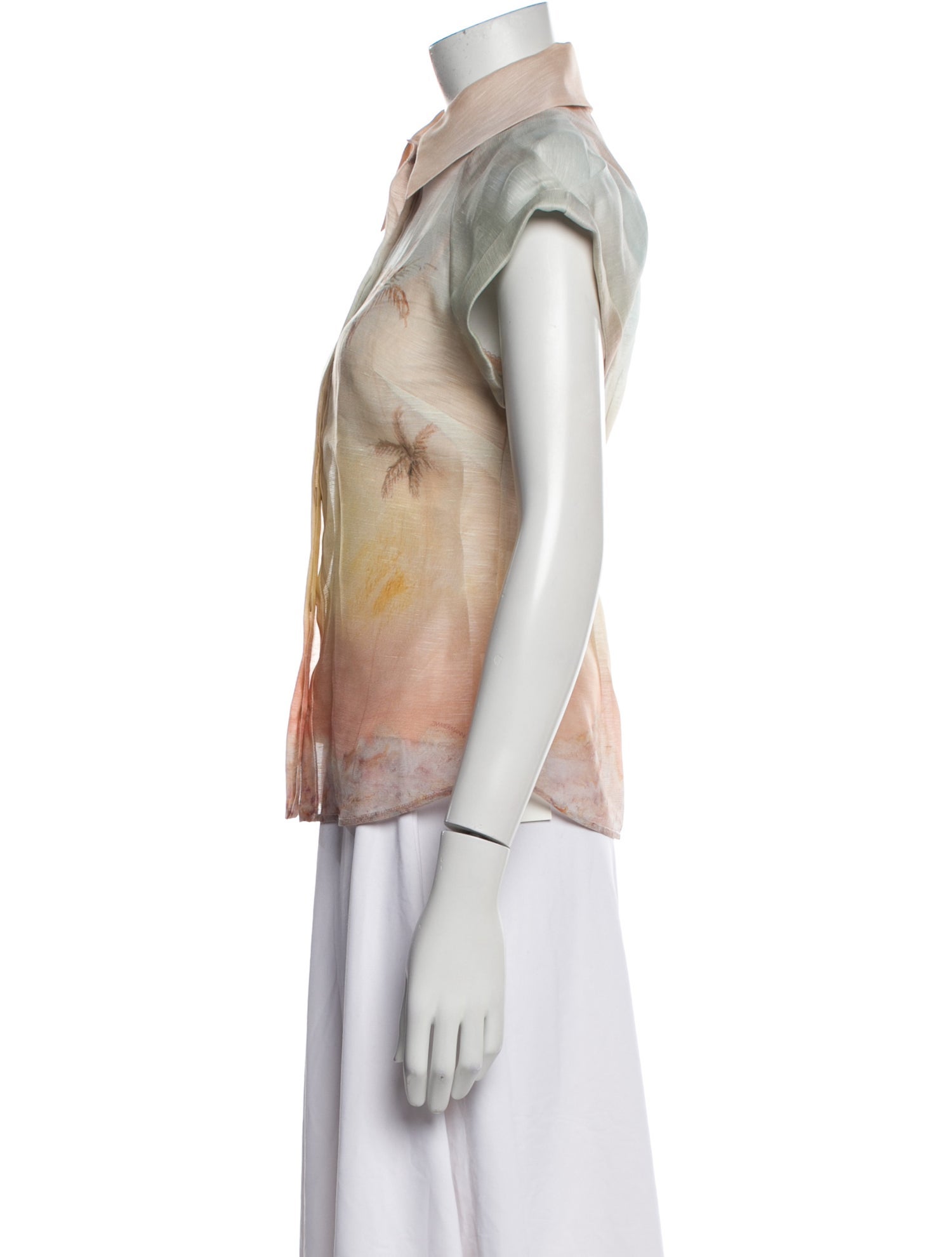 Zimmermann Linen Tie-Dye Print Button-Up Top