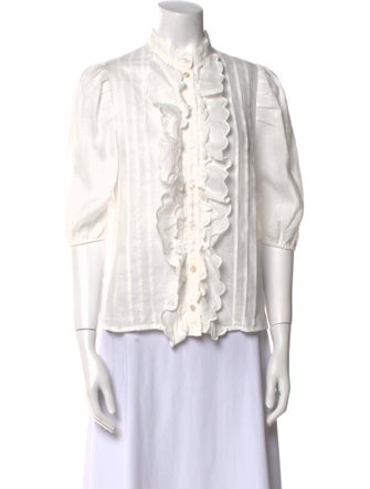 Zimmermann Linen Three-Quarter Sleeve Button-Up Top
