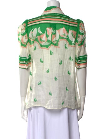 Zimmermann Printed V-Neck Button-Up Top