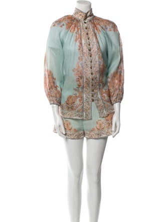 Zimmermann Paisley Print Beaded Accents Short Set